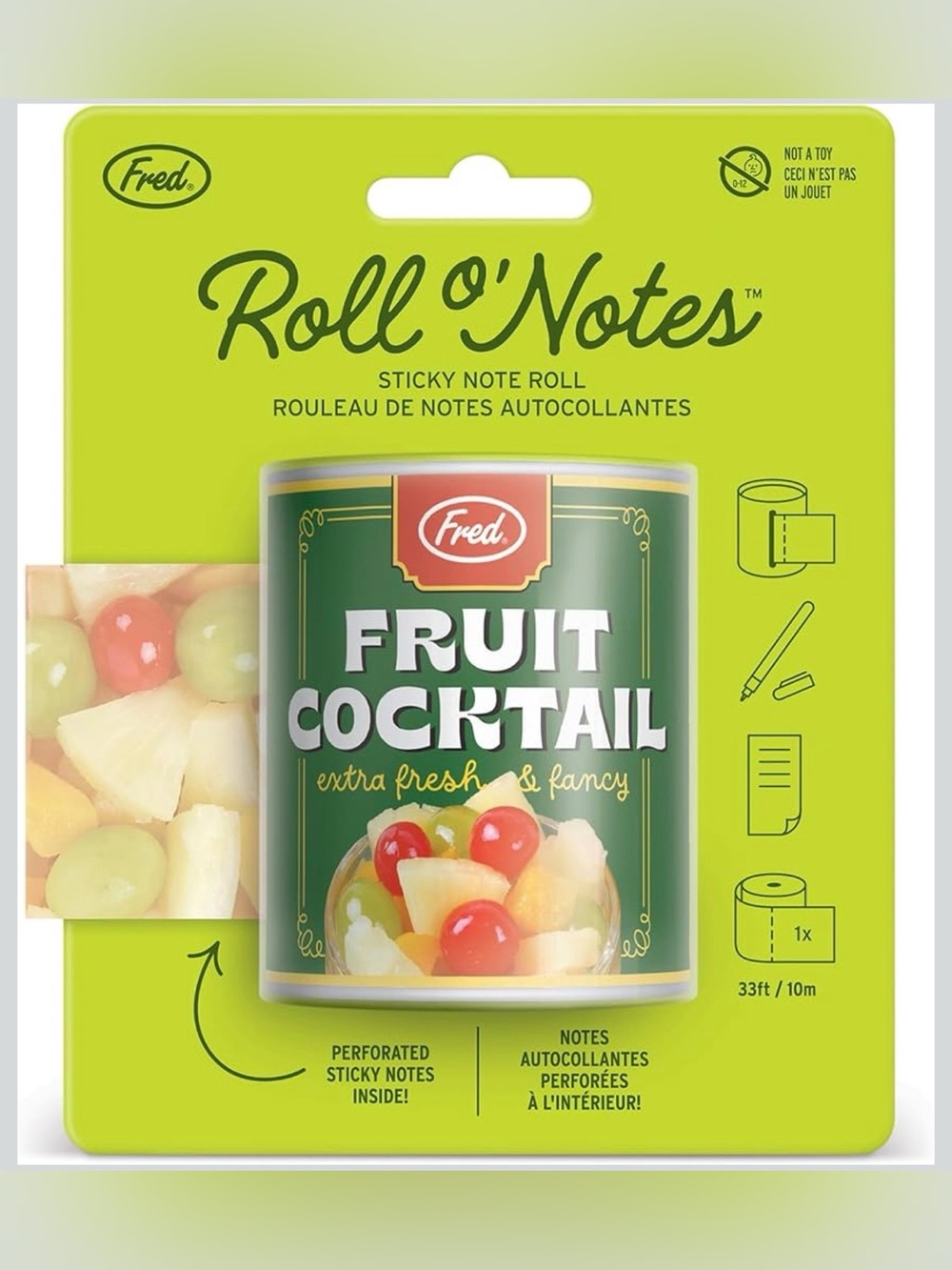 NEW! Genuine Fred ROLL O'NOTES Fruit Cocktail, Perforated Sticky Roll Notes